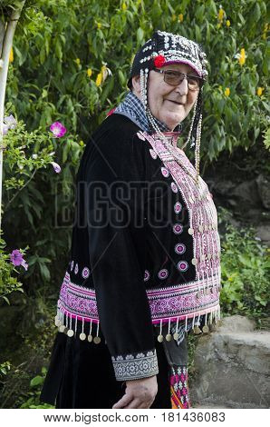 Old Man German People Change And Wearing Costume Traditional Of Ethnic Hmong For Take Photo At Doi P