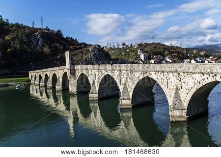 Old Bridge Over River Drina In Bosnia and Herzegovina