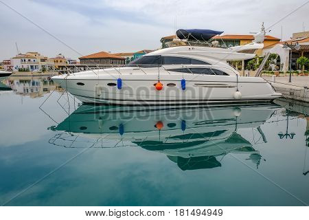 Motor speed boat moored in the marina at Limassol, Cyprus