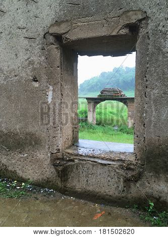 Kanchanaburi THAILAND -JUNE 30: 2015.submerged old Wat Wangwiwekaram. it was lost to the swirling waters of the dam but sometimes can still be seen.templeâ??s old buildings and bell tower are visible.