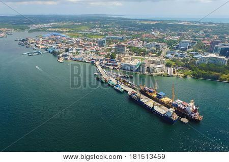 Aerial view of the Labuan Pearl of Borneo,Malaysia.Labuan is an international financial centre & Malaysia only deep water anchorage.