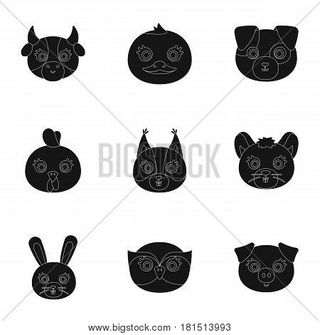 Wild and domestic animals. A set of pictures about animals. Animal muzzle icon in set collection on black style vector symbol stock web illustration.