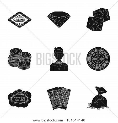 The set of symbols casino games. Gambling for money. Chips, dominoes, casino. Casino and gambling icon in set collection on black style vector symbol stock web illustration.