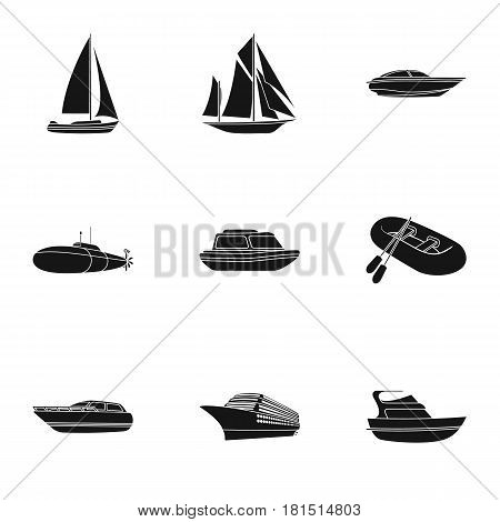 Sea transport, boats, ships. To transport people, thunderstorms. Ship and water transport icon in set collection on black style vector symbol stock web illustration.