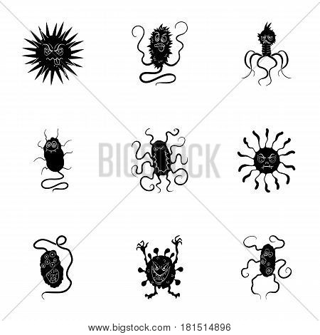 A set of pictures about bacteria and viruses. Germs that are harmful to humans. viruses and bacteria icon in set collection on black style vector symbol stock web illustration.