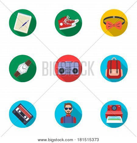 A set of icons about the style of a hipster. A peculiar youth style. Hipster style icon in set collection on flat style vector symbol stock web illustration.