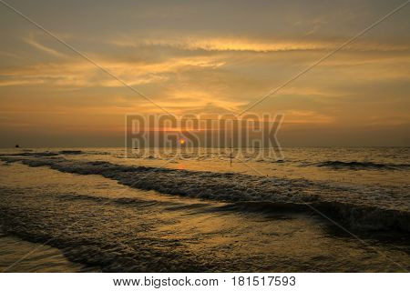 Tropical sunset on the Pancur Hitam Beach. Located at Federal Territory of Labuan, Borneo, Malaysia.