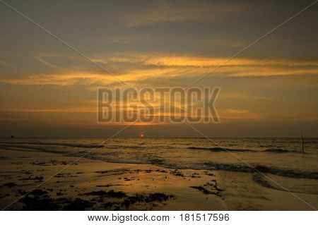 Tropical sunset on the Pancur Hitam Beach. Located at Federal Territory of Labuan, Borneo, Malaysia.