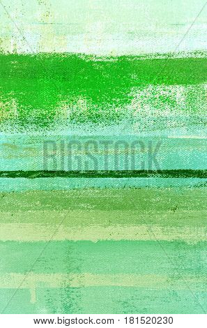 Modern green and beige abstract painting with simple lines and texture.