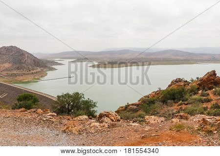 Yellow mountains, laike and beautiful panoramic view in Moricco