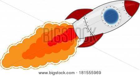 Cartoon missile on a white background flies into space