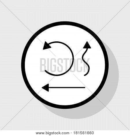 Simple set to Interface Arrows. Vector. Flat black icon in white circle with shadow at gray background.