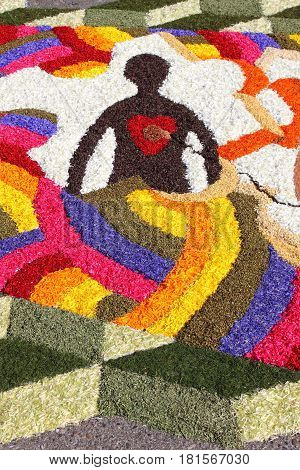 SPELLO ITALY - JUNE 7: Floral Carpet on June 7 2015 in Spello Italy. This event takes place every year and every sector honors a specific artist or subject