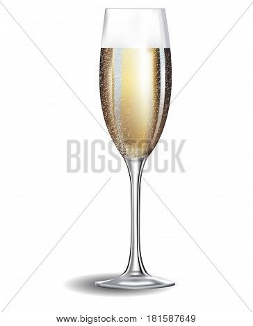 A glass of champagne isolated against a white background