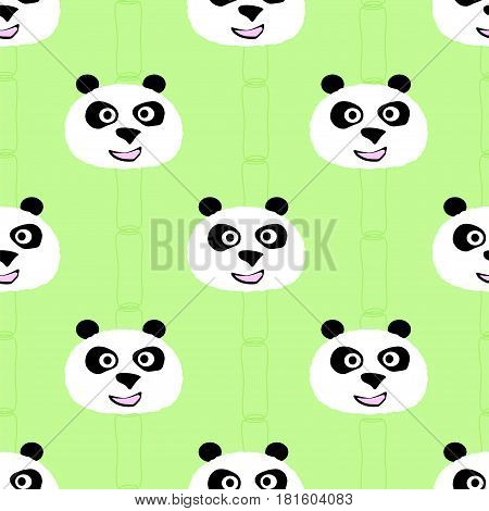 Panda face seamless pattern. Stock vector illustration of chherful animal portrait based decoration.