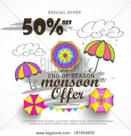 Illustration of poster or banner for Happy Monsoon offer.