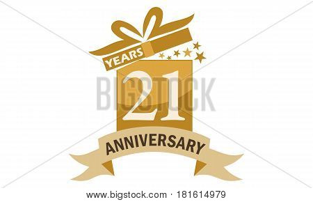 21 Years Gift Box Ribbon Anniversary Congratulation