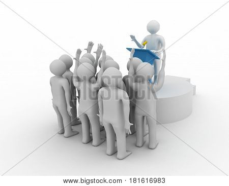 Leader speaking to audience. 3d leader concept . rendered illustration