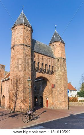 AMERSFOORT, NETHERLANDS - APRIL 09, 2017: Old city gate Kamperbinnenpoort in Amersfoort, The Netherlands