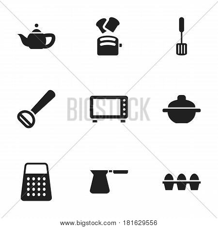 Set Of 9 Editable Cook Icons. Includes Symbols Such As Husker, Trowel, Kettle And More. Can Be Used For Web, Mobile, UI And Infographic Design.