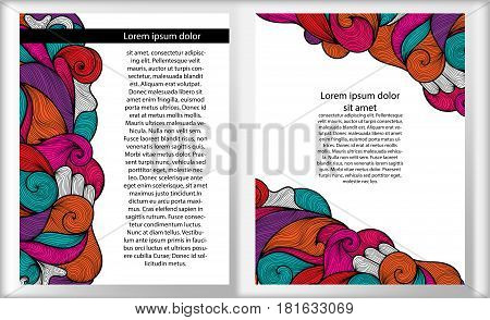 Set of cards vivid background with colorful ornament. Hand draw illustration. Sea waves or clouds motif for banners cards posters invitation designs. Vector template.