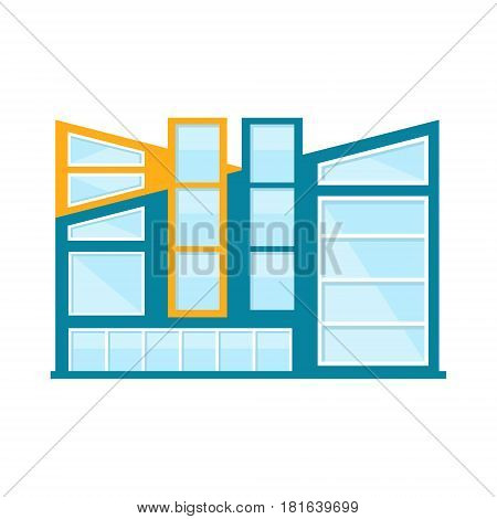 Artistic Assymetrical Shopping Mall Modern Building Exterior Design Project Template Isolated Flat Illustration. Office Or Commercial Space Contemporary Architecture Project Idea Simple Vector Icon.