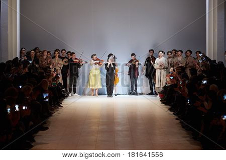 Kyiv, Ukraine - February 7, 2017: Models Walk The Runway During Fashion Show By Rybalko Autumn/winte