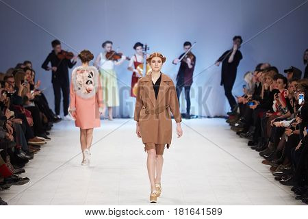 Kyiv, Ukraine - February 7, 2017: Models Walk The Runway During Fashion Show By Rybalko Autumn/winte