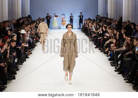 Kyiv, Ukraine - February 7, 2017: Models Walk The Runway During Fashion Show By Rybalko Autumn/winte