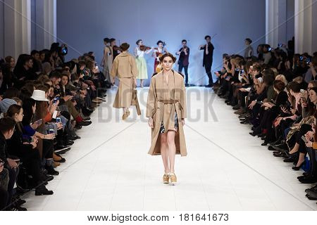 Kyiv, Ukraine - February 7, 2017: Models Walk The Runway During Fashion Show By Rybalko Autumn/winte