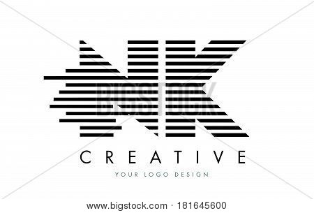 Nk N K Zebra Letter Logo Design With Black And White Stripes