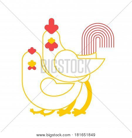 Rooster And Chicken Pairing. Farmers Bird Breeding Isolated