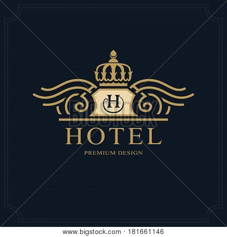 Line art Monogram luxury design graceful template. Calligraphic elegant beautiful logo. Royal style. Letter emblem sign H for Royalty Restaurant Boutique Hotel Heraldic. Vector illustration