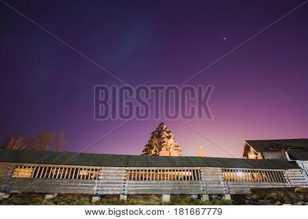 Beautiful summer vibrant picture of old russian wooden orthodox church exterior