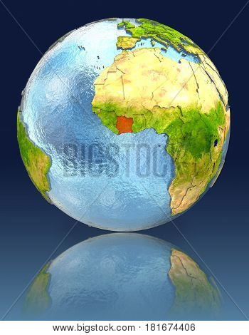 Ivory Coast On Globe With Reflection