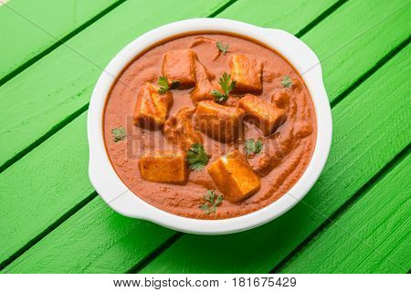 paneer butter masala or cheese cottage curry, popular indian lunch/dinner menu in weddings or parties, selective focus