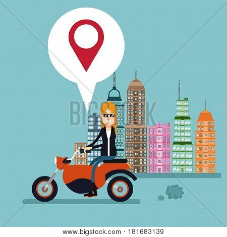woman motorcycle location urban background vector illustration eps 10