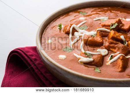 paneer butter masala or cheese cottage curry, popular indian lunch/dinner menu in weddings or parties, selective focus