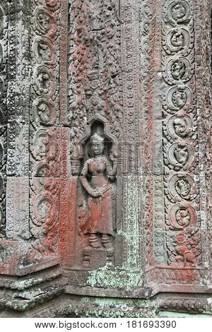 Detail of carvings in Angkor Wat UNESCO world heritage. Cambodia.
