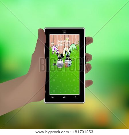 Easter. Hold Your Hand A Smart Phone. Illustration
