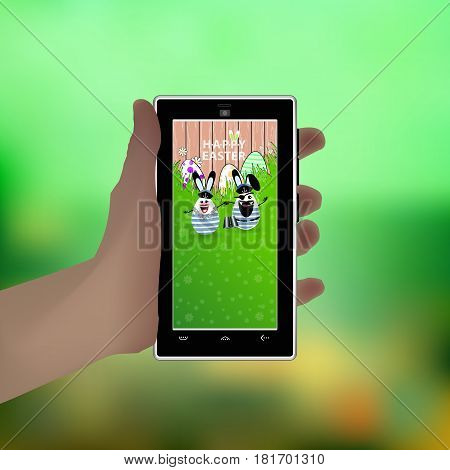 Easter. Hold Your Hand A Smart Phone. Illustration