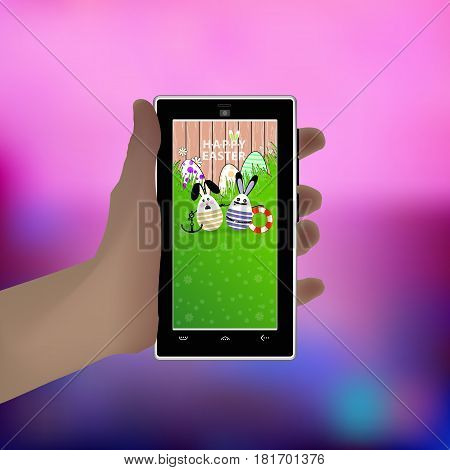 Easter. Hold Your Hand A Smart Phone. Illustration