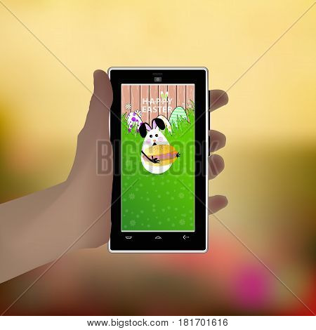 Easter. Hold Your Hand A Smart Phone. Illustration