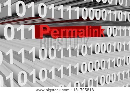 Permalink in the form of binary code, 3D illustration
