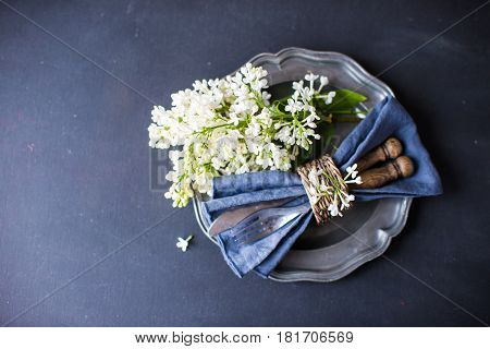 Spring Table Setting With White Lilac