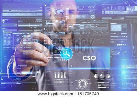 Business, Technology, Internet And Network Concept. Young Businessman Working On A Virtual Screen Of