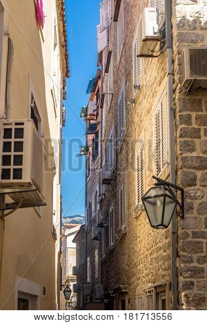 A narrow street in the old part of Budva