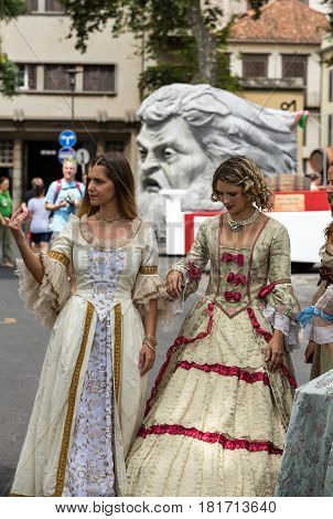 FUNCHAL MADEIRA PORTUGAL - SEPTEMBER 4 2016: Madeira Wine Festival - Historical and Ethnographic parade in Funchal on Madeira. Portugal