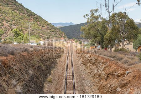 STOMPDRIFT SOUTH AFRICA - MARCH 23 2017: The Stompdrift railway station next to the Stompdrift dam in the Western Cape Province