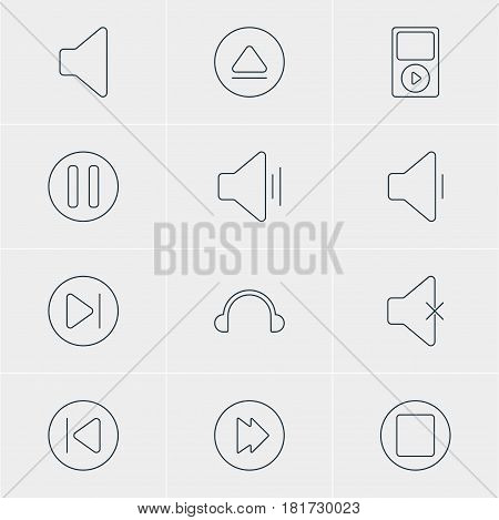 Vector Illustration Of 12 Melody Icons. Editable Pack Of Mp3, Earphone, Audio And Other Elements.